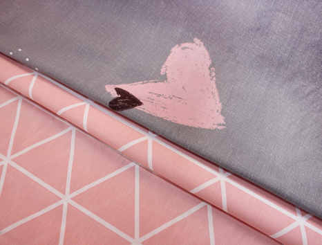 Тканина для постільної білизни Бязь "Gold" Lux "Рожеві серця" GL1286 (A+B) - (50м+50м)