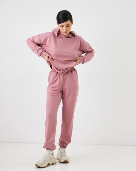 Женский спортивный костюм с капюшоном (Размер L) пудровый №20222142