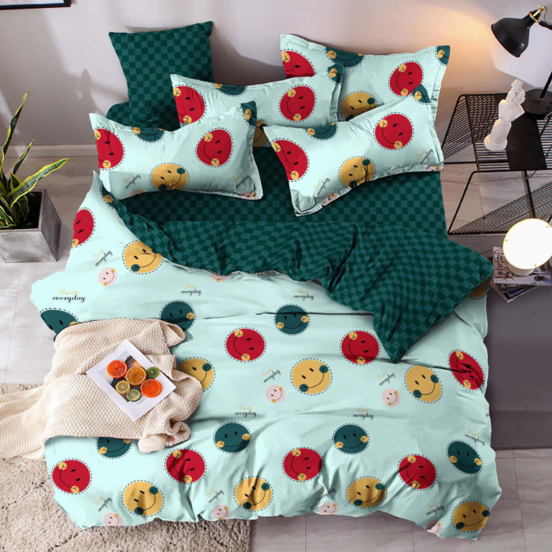 Ткань для постельного белья Бязь "Gold" Lux "Цветные смайлы (зеленые)" GL1570 (A+B) - (50м+50м)