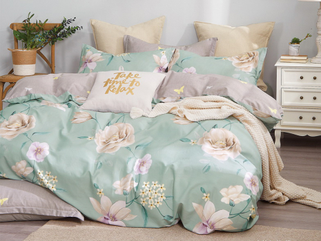 Полуторний набір постільної білизни 150*220 із Сатину №125AB Черешенка™