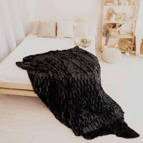 Двостороннє евро-максі покривало-плед "норка" (230*200) - чорне