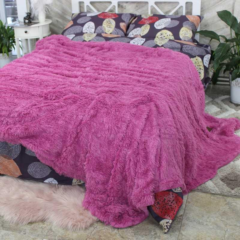 Євро-максі покривало-плед "травка" (240*220) - рожеве