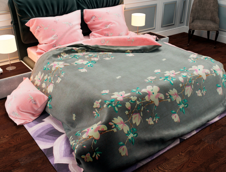 Тканина для постільної білизни Бязь "Gold" Lux "Квітковий принт (сірий)" GL980 (A+B) - (50м+50м)