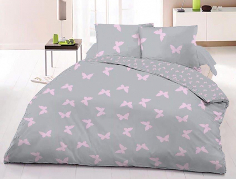 Ткань для постельного белья Бязь "Gold" Lux "Бабочки (розовый,серый, мелкий)" GL1252 (A+B) - (50м+50м).