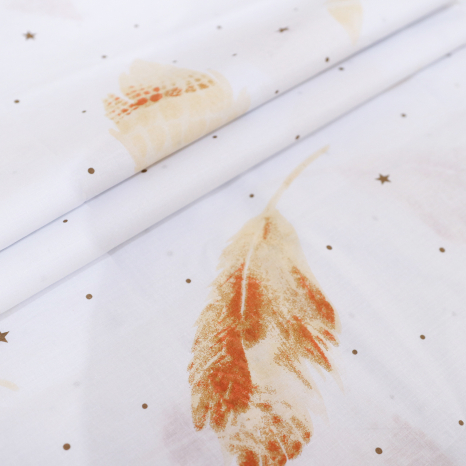 Ткань для постельного белья Бязь "Gold" Lux  "Перья (черный, оранжевые)" GL1242 (A+B) - (50м+50м)