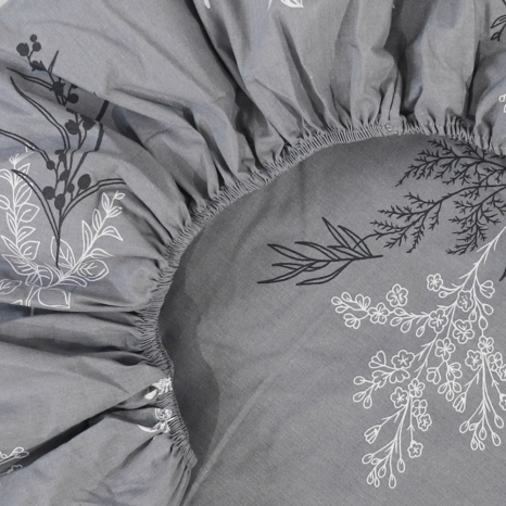 Простирадло на резинці (90*200*25) сіре з рослинним принтом №668425