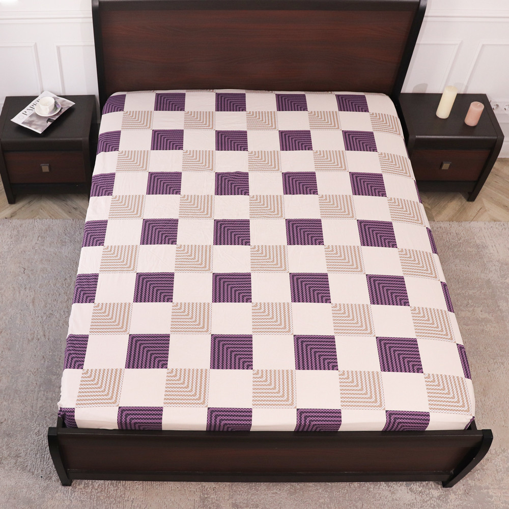 Простынь на резинке (90*200*25) фиолетового цвета в клеточку №665349