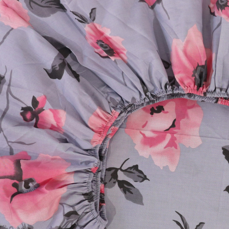 Простирадло на резинці (90*200*25) сіре з квітковим принтом №662614
