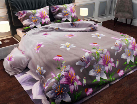 Ткань для постельного белья Бязь "Gold" Lux "Цветочный принт (серый)" GL495