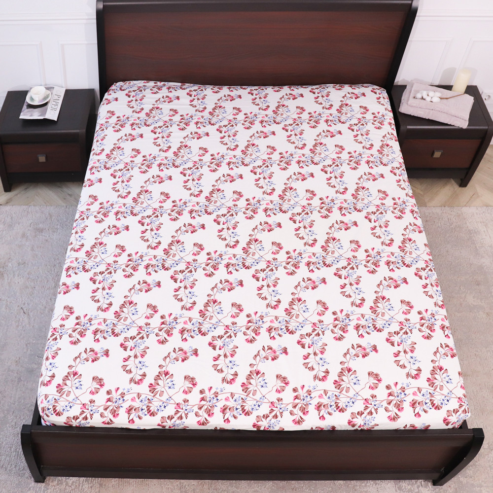 Простынь на резинке (180*200*25) молочное с цветочным принтом №661529