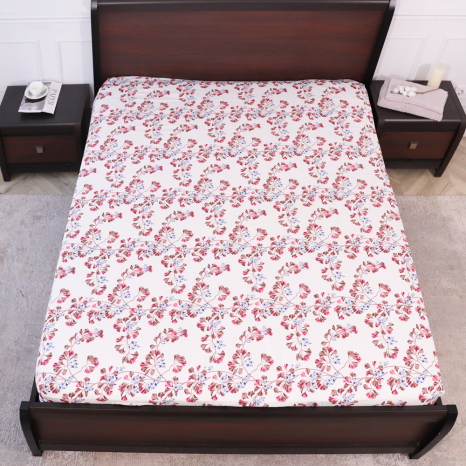 Простынь на резинке (180*200*25) молочное с цветочным принтом №661529