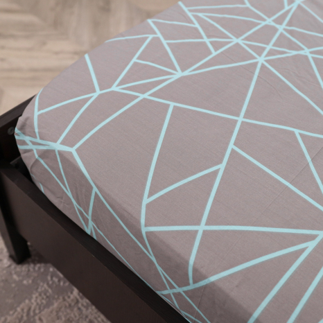 Простынь на резинке (90*200*25) серая с геометрическим принтом №661854