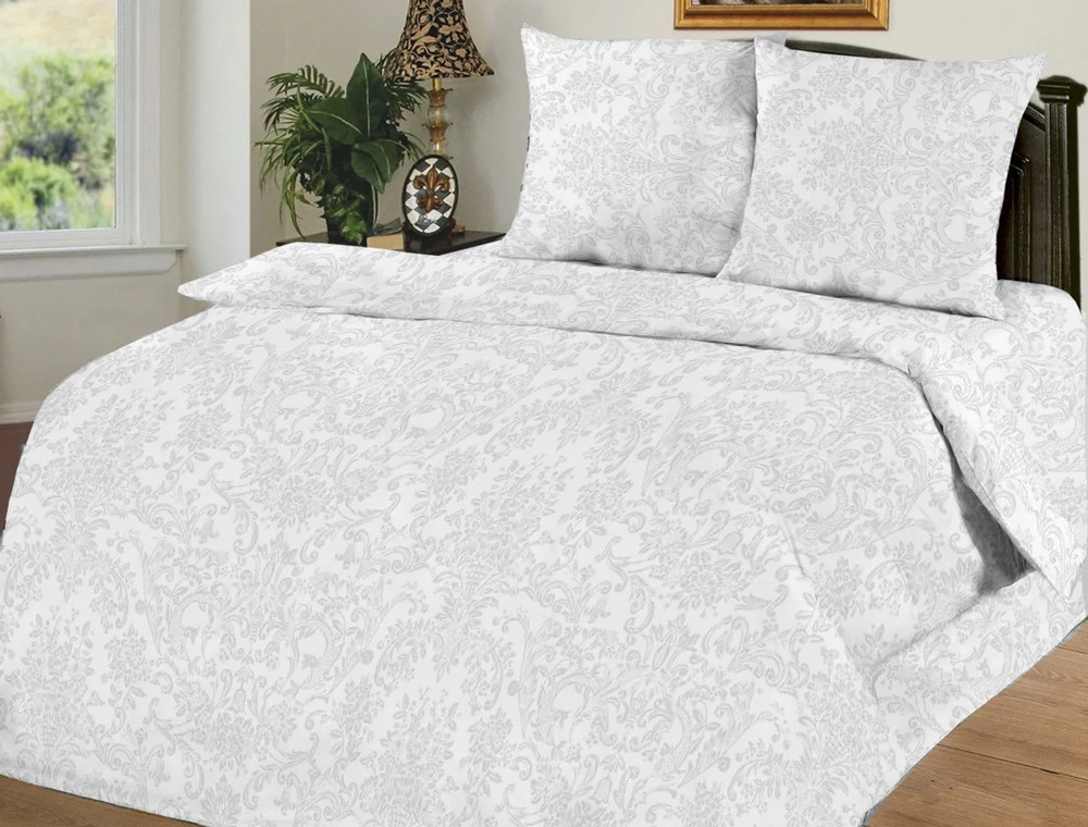 Тканина для постільної білизни Бязь "Gold" Lux GL2237white біла з напиленням "завитки"