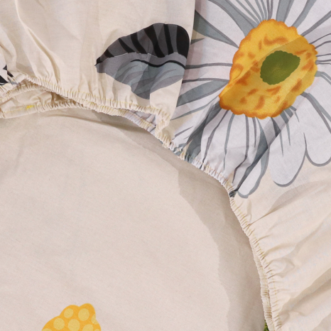 Простынь на резинке (160*200*25) бежевая с цветочным принтом №667115