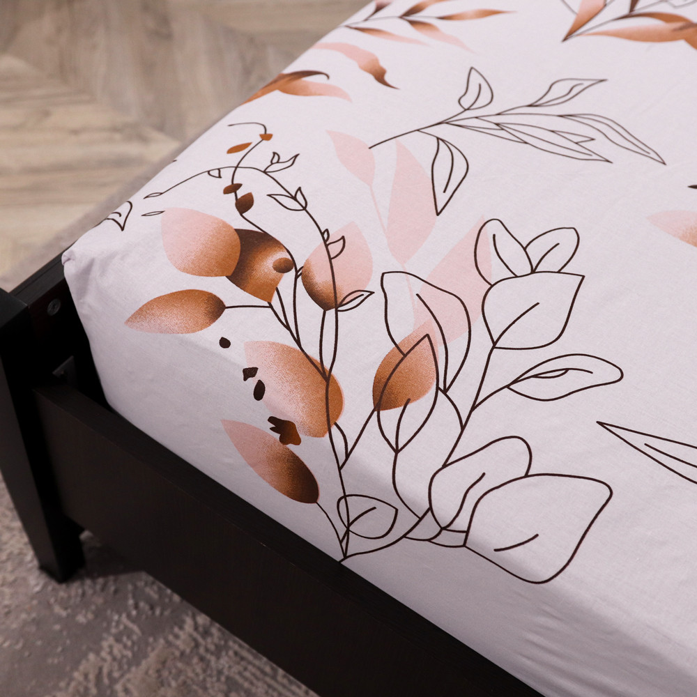 Простирадло на резинці (160*200*25) біле з рослинним принтом №668250