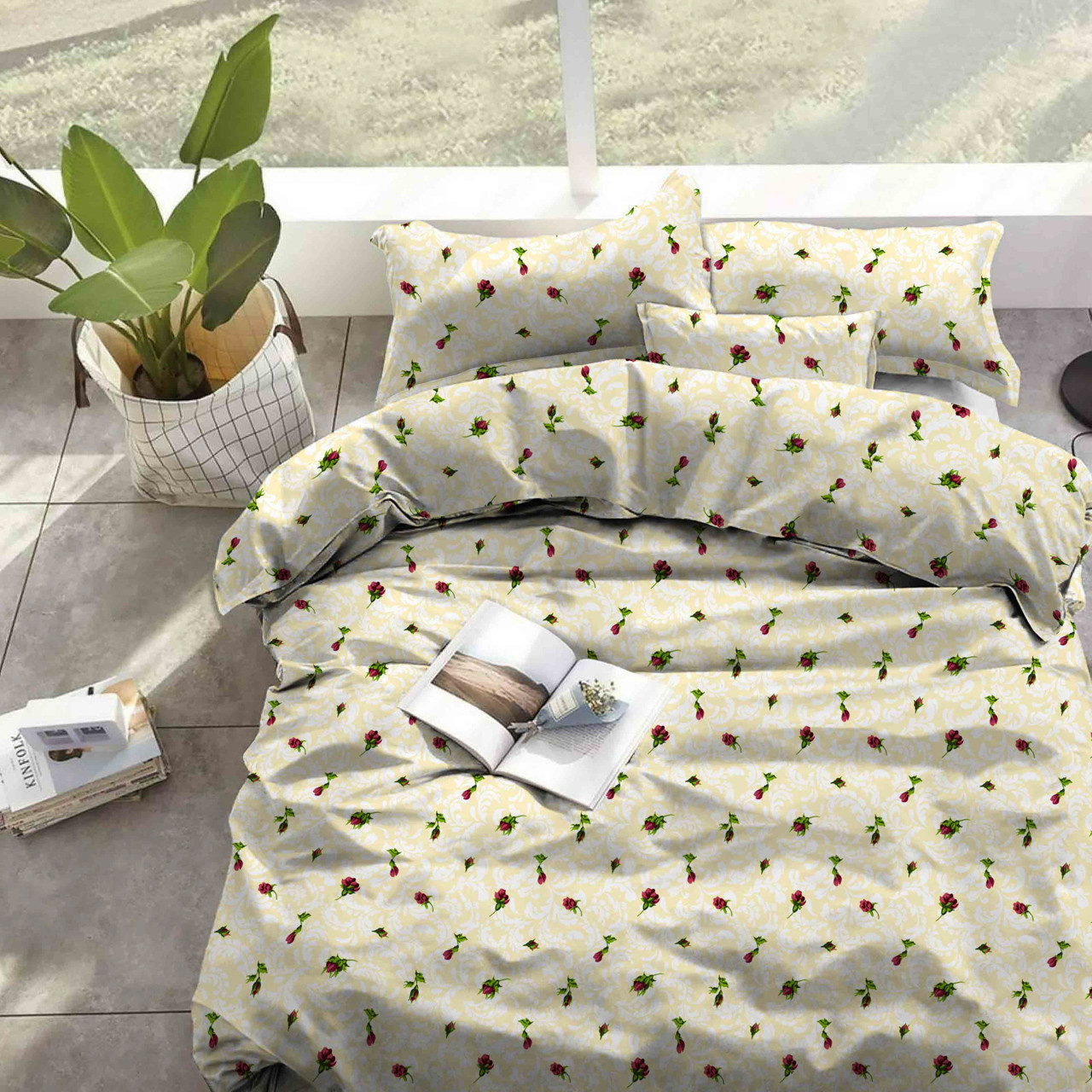 Тканина для постільної білизни Бязь "Gold" "Гарний принт з дрібних квітів" GLL13157ecru