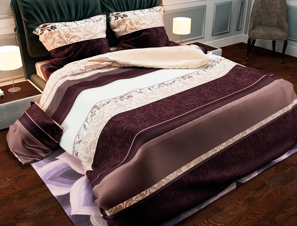 Ткань для постельного белья Бязь "Gold" Lux "Полоска (коричневая)" GL870