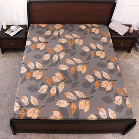 Простирадло на резинці (140*200*25) сіре з рослинним принтом №668207