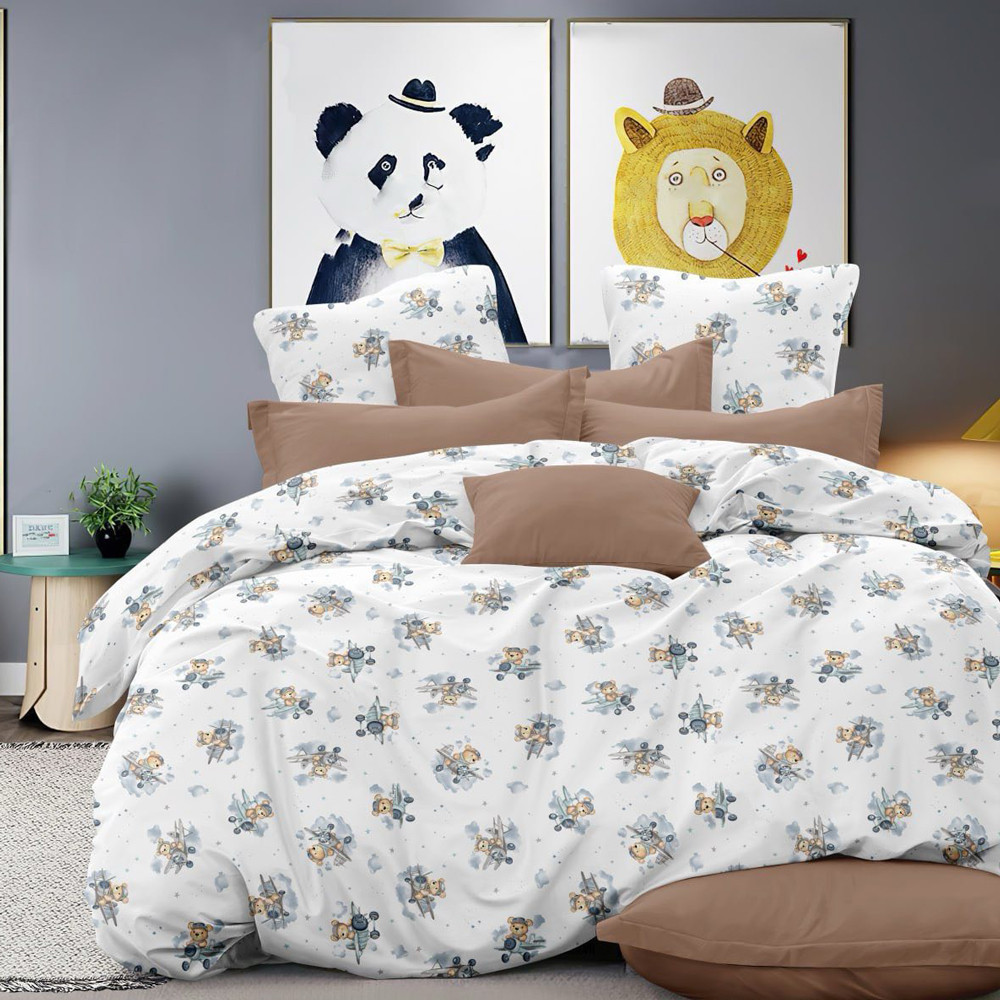 Ткань для постельного белья Бязь "Gold" Lux детская GL16630white-grey