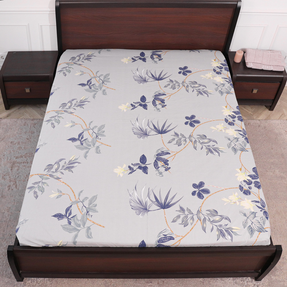 Простирадло на резинці (90*200*25) сіре з квітковим принтом №669126