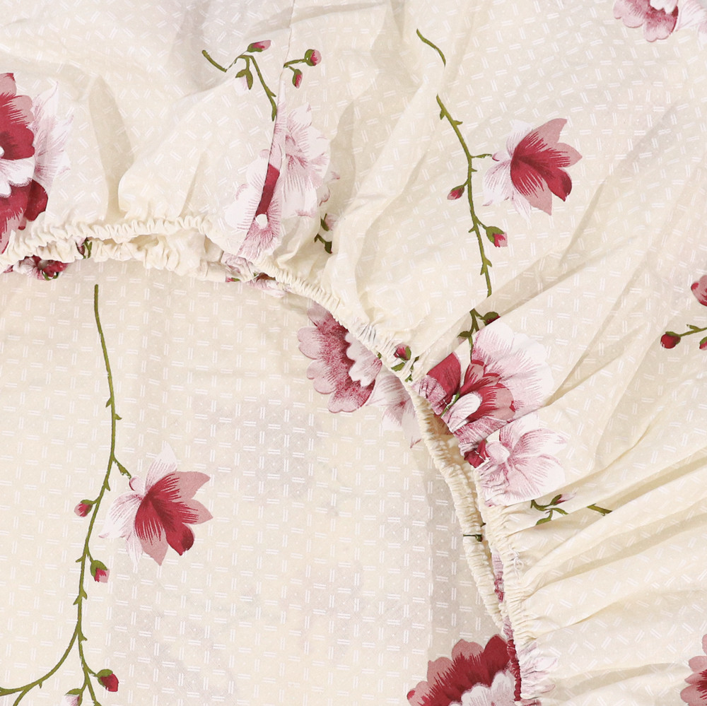 Простынь на резинке (160*200*25) молочное с цветочным принтом №6640021