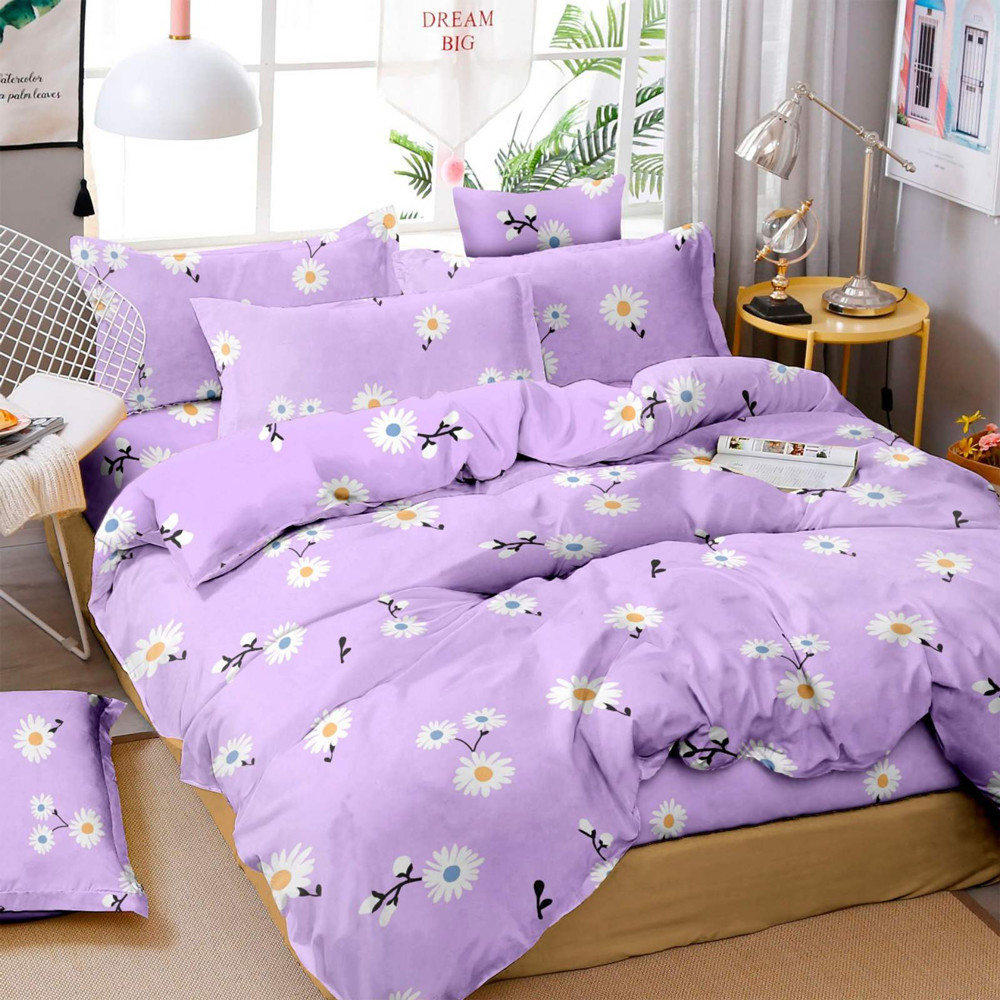 Ткань для постельного белья Бязь "Gold" Lux "Новшество ромашек (сиреневый)" GL3867