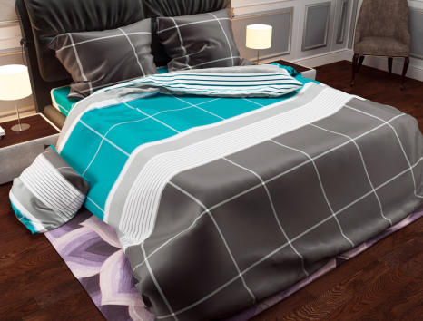 Ткань для постельного белья Бязь "Gold" Lux "Клетка (бирюзовый, большая)" GL947