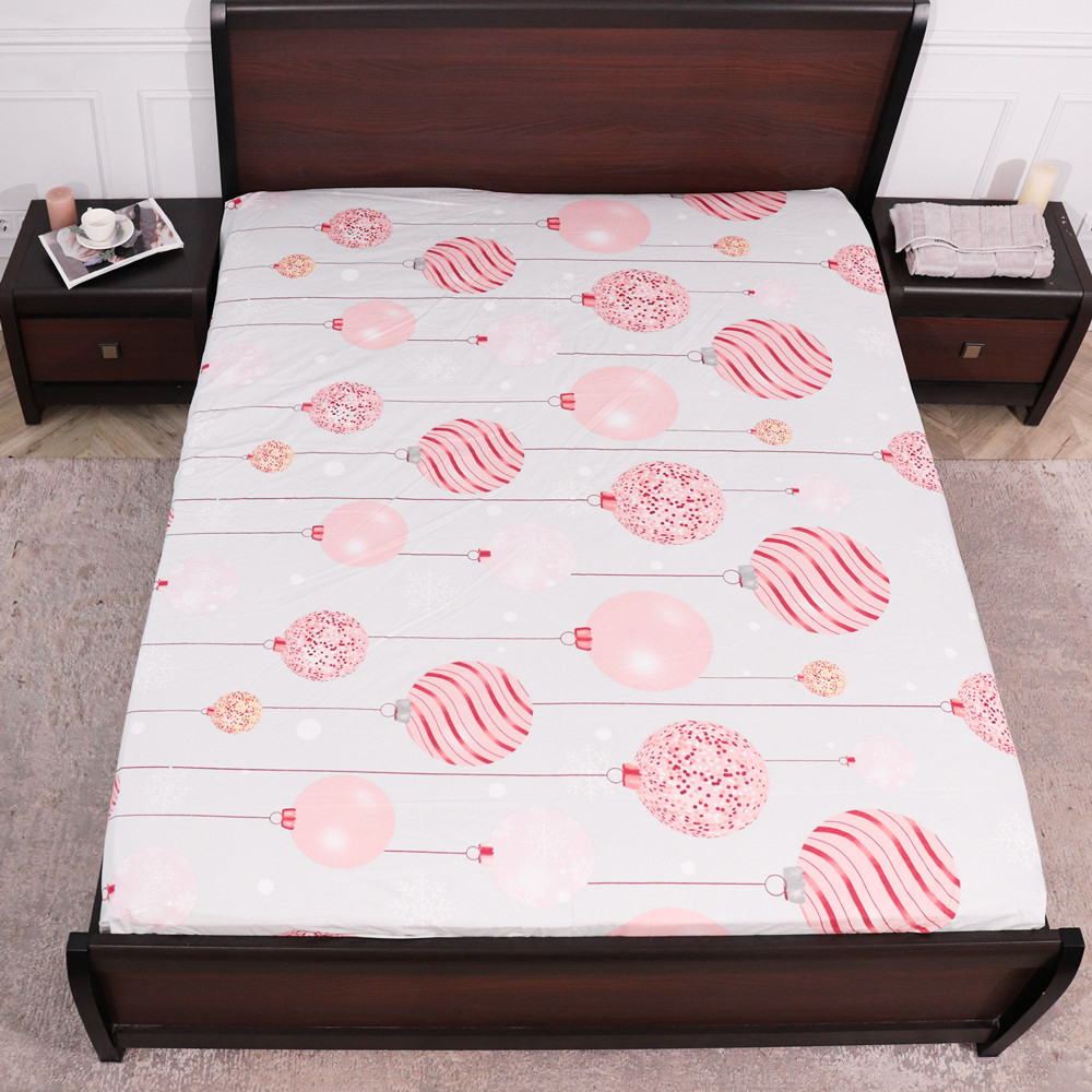 Простыня на резинке (90*200*25) серая с новогодним принтом №661132