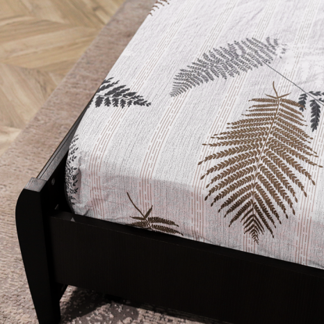 Простынь на резинке (90*200*25) серая с растительным принтом №663309