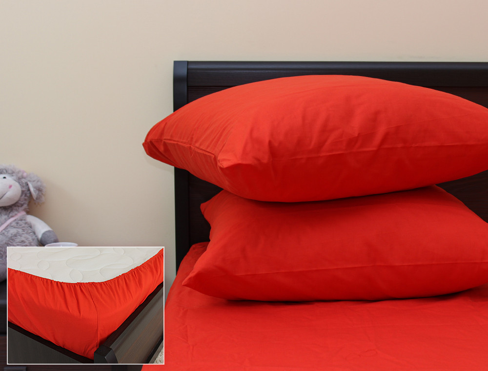 Комплект простирадла на резинці з наволочками (180*200*25) червоний