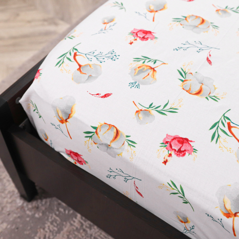 Простирадло на резинці (90*200*25) біла з квітковим принтом №668426