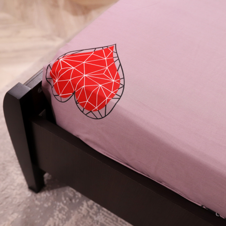 Простирадло на резинці (180*200*25) фіолетове з сердечками №668162