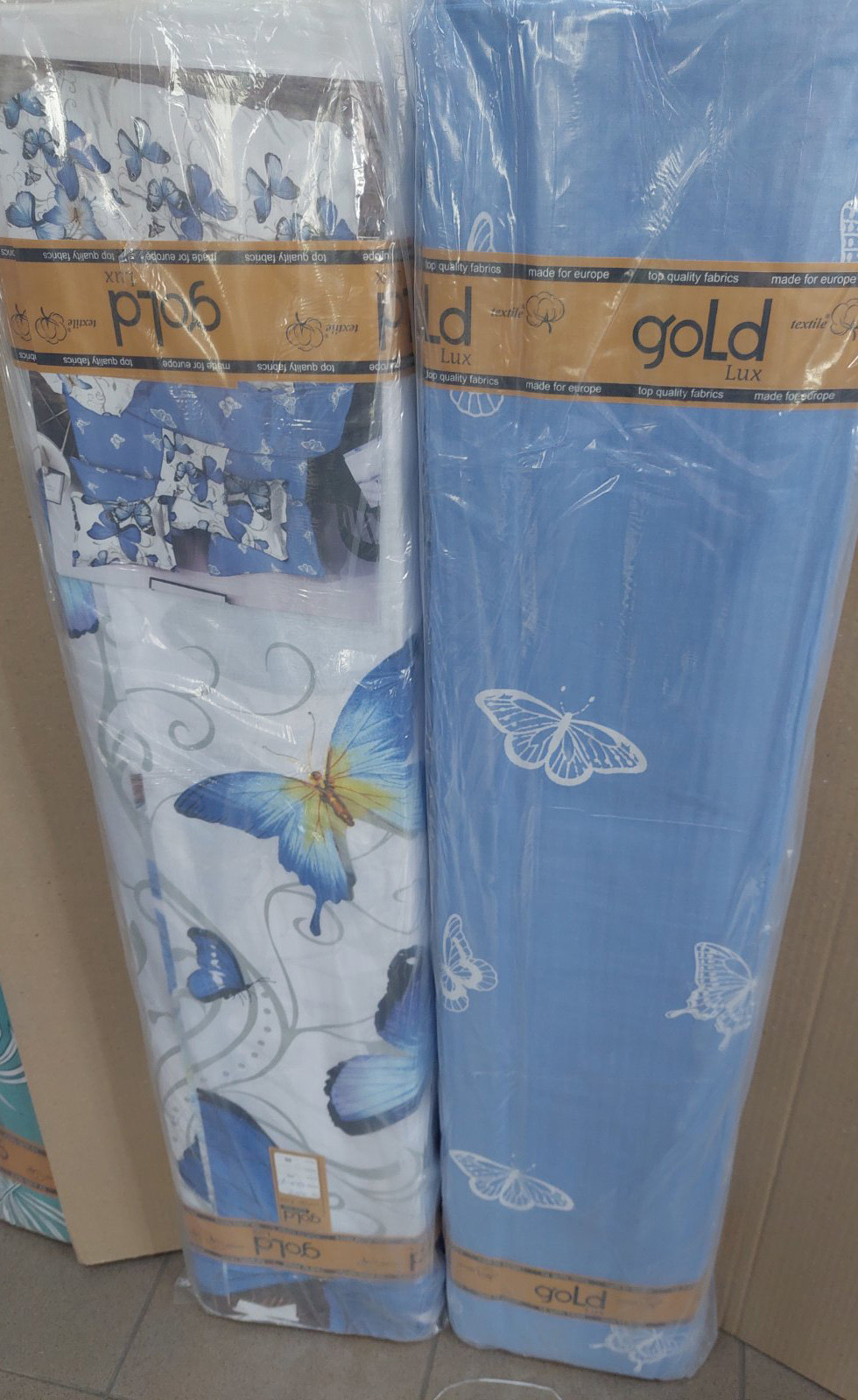Ткань для постельного белья Бязь "Gold" Lux" Бабочки (синий)" GL1120 (A+B) - (50м+50м)