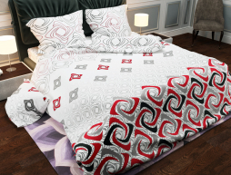 Тканина для постільної білизни Бязь "Gold" Lux "Геометричний принт (червоний, чорний)"  GL832