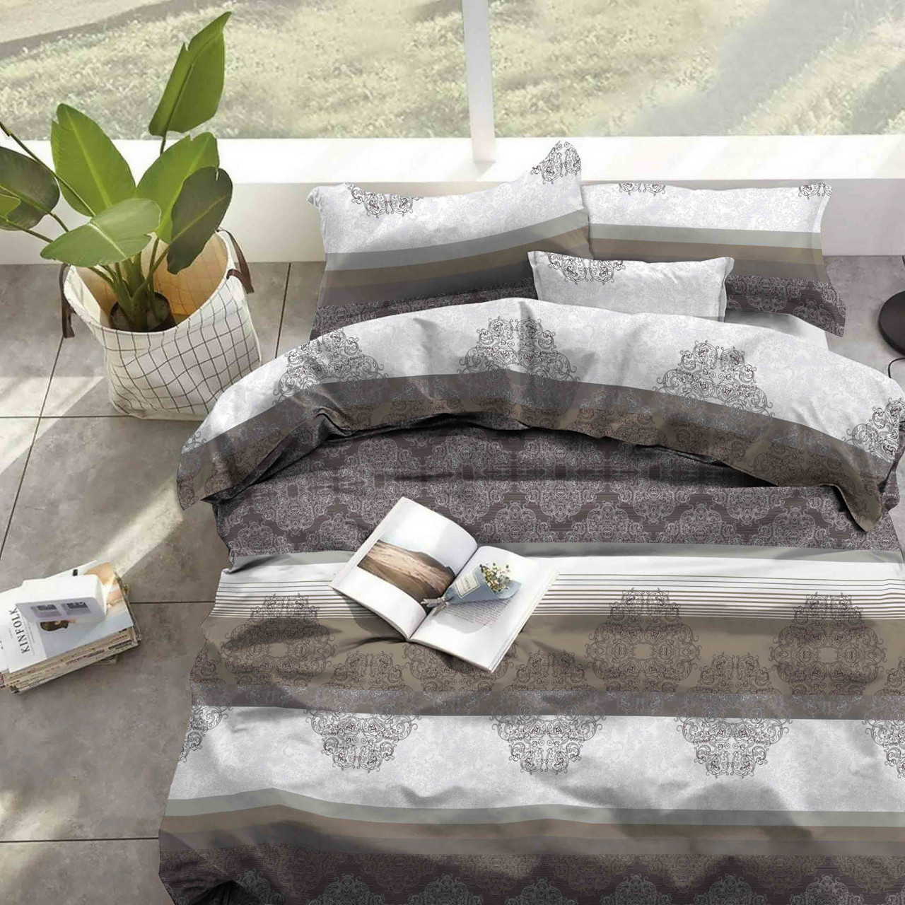 Тканина для постільної білизни Бязь "Gold" "Подвійний абстрактний принт" GLL13175brown