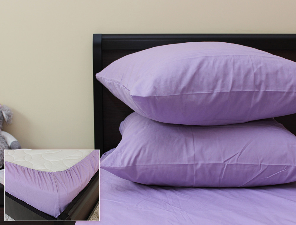 Комплект простыни на резинке с наволочками (160*200*25) светло-фиолетовый