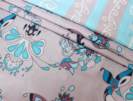 Тканина для постільної білизни Бязь "Gold" Lux "Квітковий орнамент (блакитний)" GL854 (A+B) - (50м+50м)