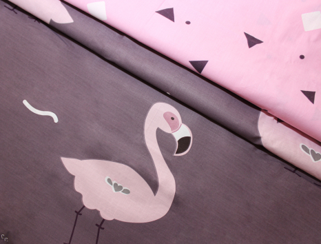 Тканина для постільної білизни Бязь "Gold" Lux "Рожевий фламінго" GL1292 (A+B) - (50м+50м)