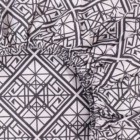 Простынь на резинке (160*200*25)  белая с абстрактным принтом №663113