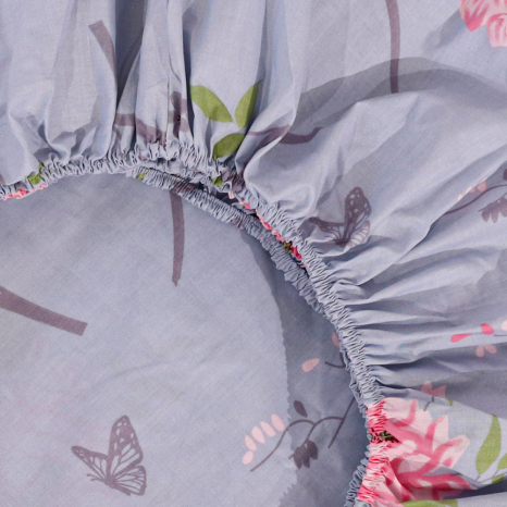 Простынь на резинке (180*200*25) голубое с цветочным принтом №663120