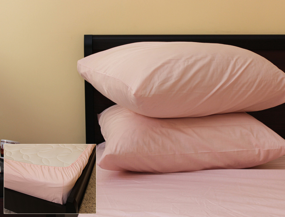 Комплект простыни на резинке с наволочками (160*200*25) светлая пудра