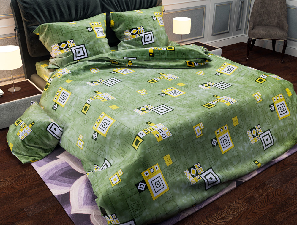 Ткань для постельного белья Бязь "Gold" Lux "Квадратная коллаборация (Зеленый)" GL3902R