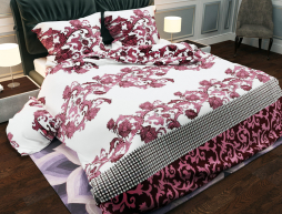 Тканина для постільної білизни Бязь "Gold" Lux "Абстрактний принт (завитки, клітинка, бордовий)" GL1045