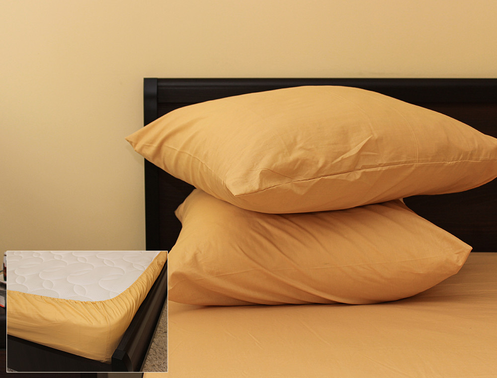 Комплект простирадла на резинці з наволочками (160*200*25) бежевий