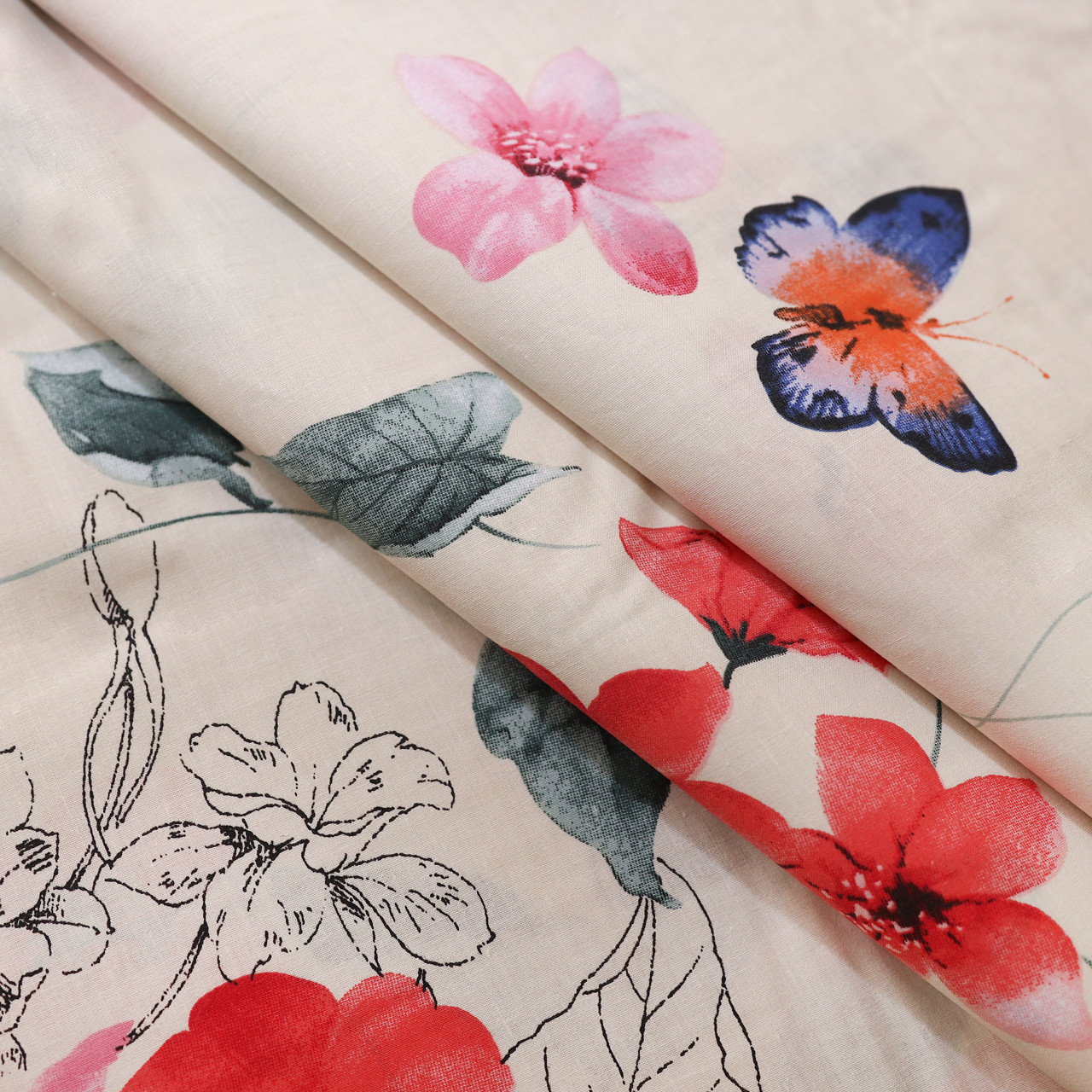 Ткань для постельного белья Бязь "Gold" Lux "Летние цветы" GL1609 (A+B) - (50м+50м)