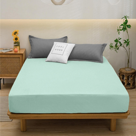 Простынь на резинке (90*200*25) мятная №1053