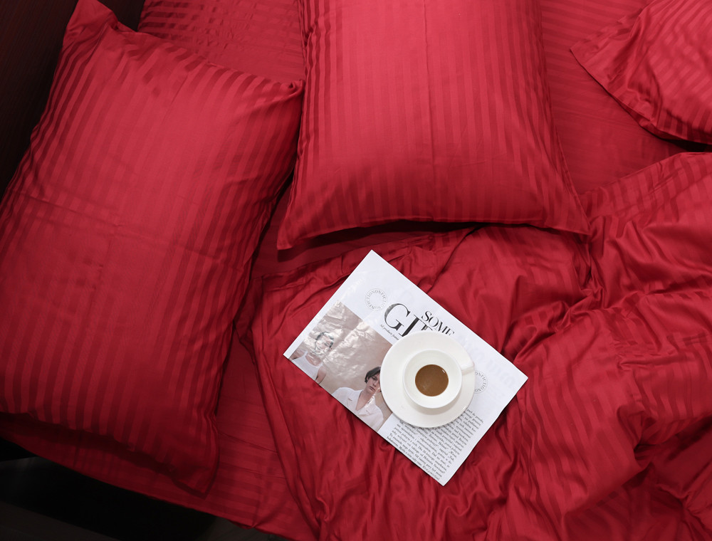 Сімейний набір постільної білизни зі Страйп Сатину №19-1758 Черешенка™