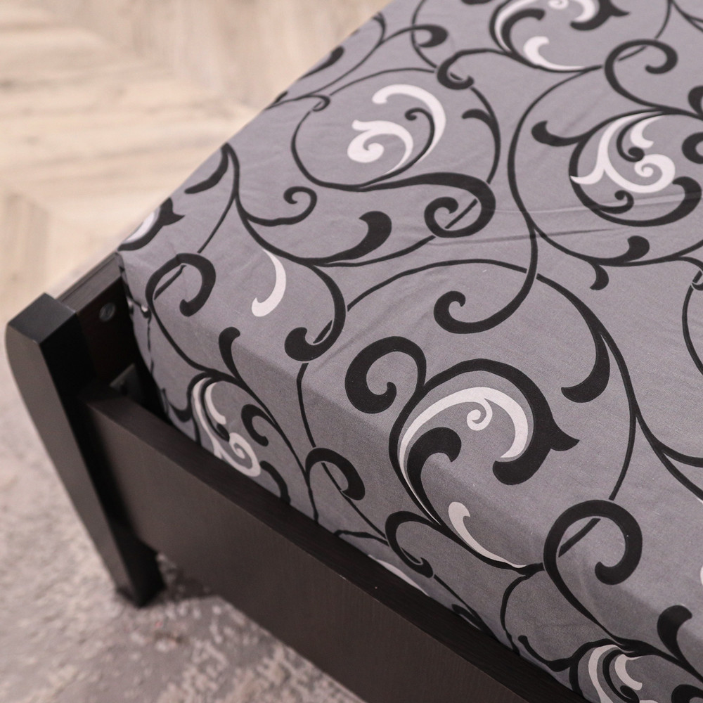 Простирадло на резинці (90*200*25) сіре з абстрактним принтом №667922