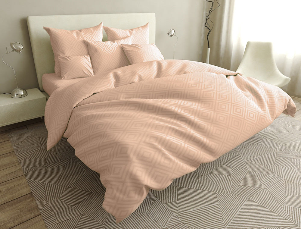 Тканина для постільної білизни Бязь "Gold" Lux з ромбами GL145peach (50м)