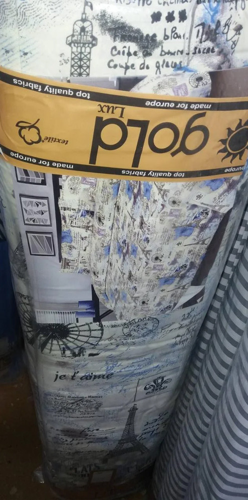 Ткань для постельного белья Бязь "Gold" Lux "Архитектура Парижа (синий)" GL669.